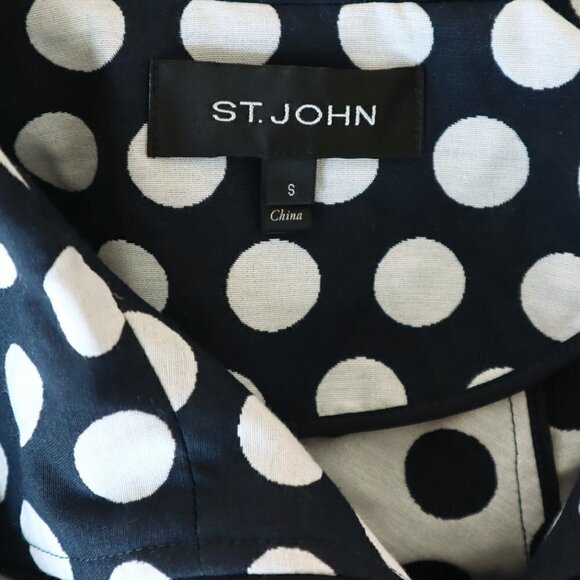 St. John Navy White Polka Dot Print Draw-Cord Waist Anorak Jacket Coat Size S - Picture 7 of 7